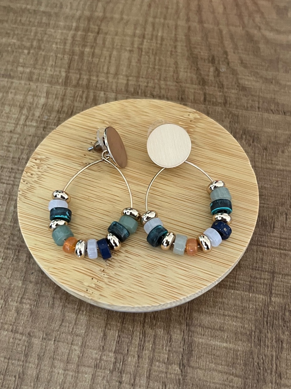 Gold tone post Earrings with Multicolor Beads - Women Jewelry